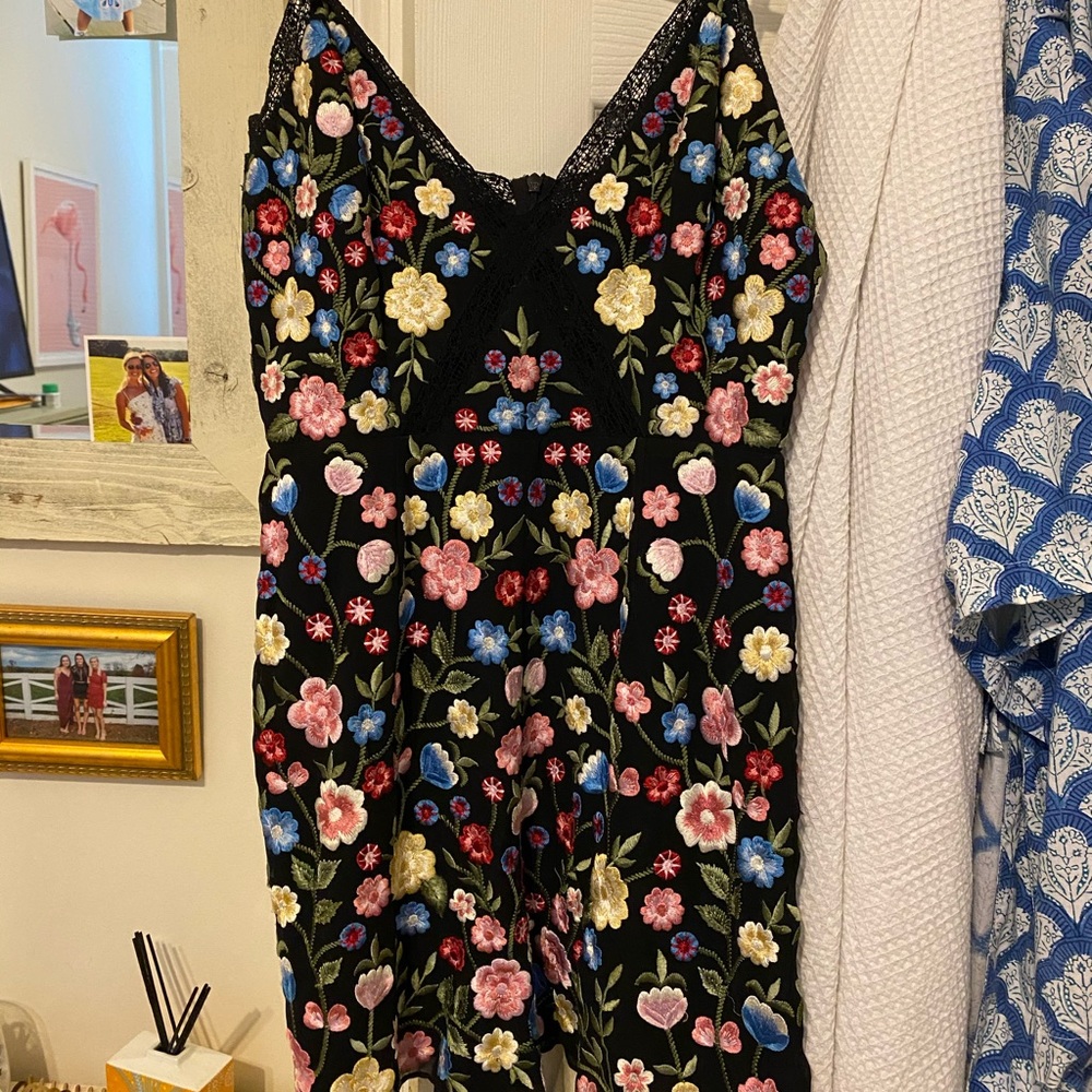 Needle & thread black floral mini dress